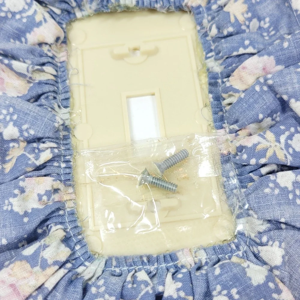 80s Handmade Blue Calico And Lace Single Light Switch Plate Country Floral